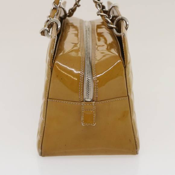 CHANEL Choco Bar Chain Shoulder Bag Enamel Beige CC Auth jk1646 - Picture 3 of 16
